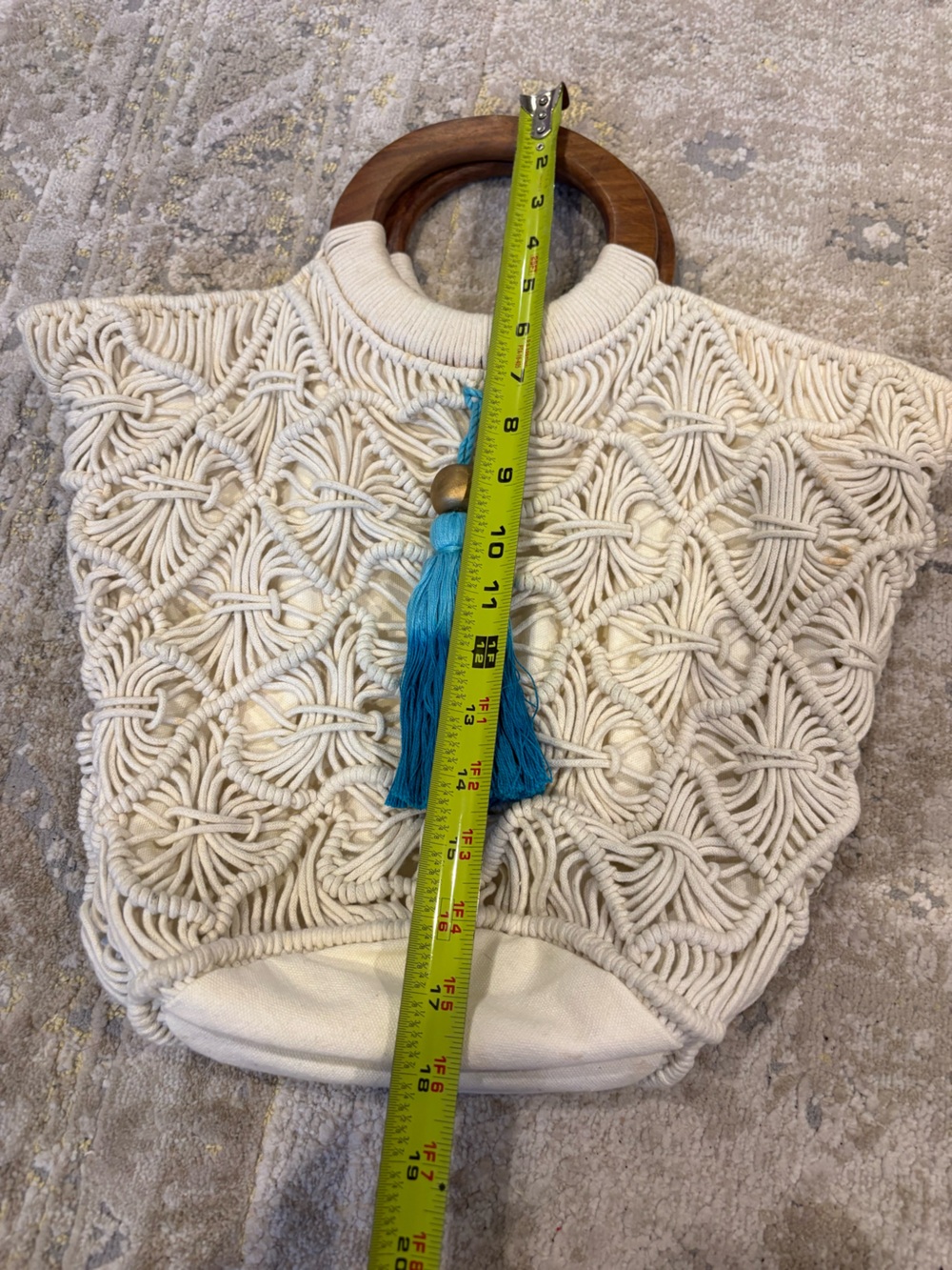 Anthropologie Shiraleah Macrame Handbag with Wooden Handles - Picture 6 of 10